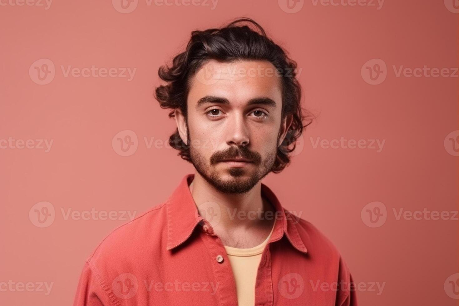 a man on solid color background with Pout face expression photo