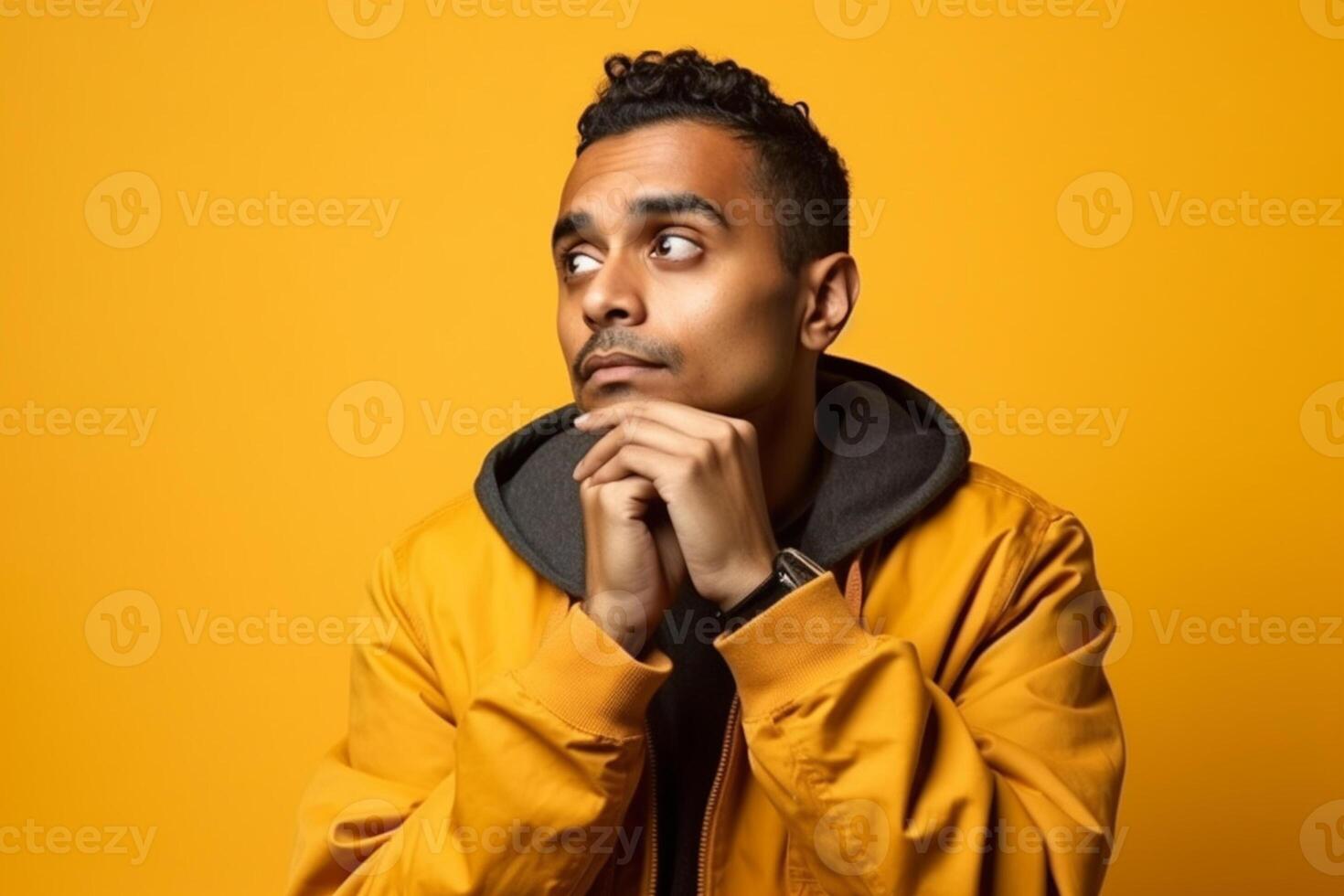 a man on solid color background photoshoot with Disgust face experession photo