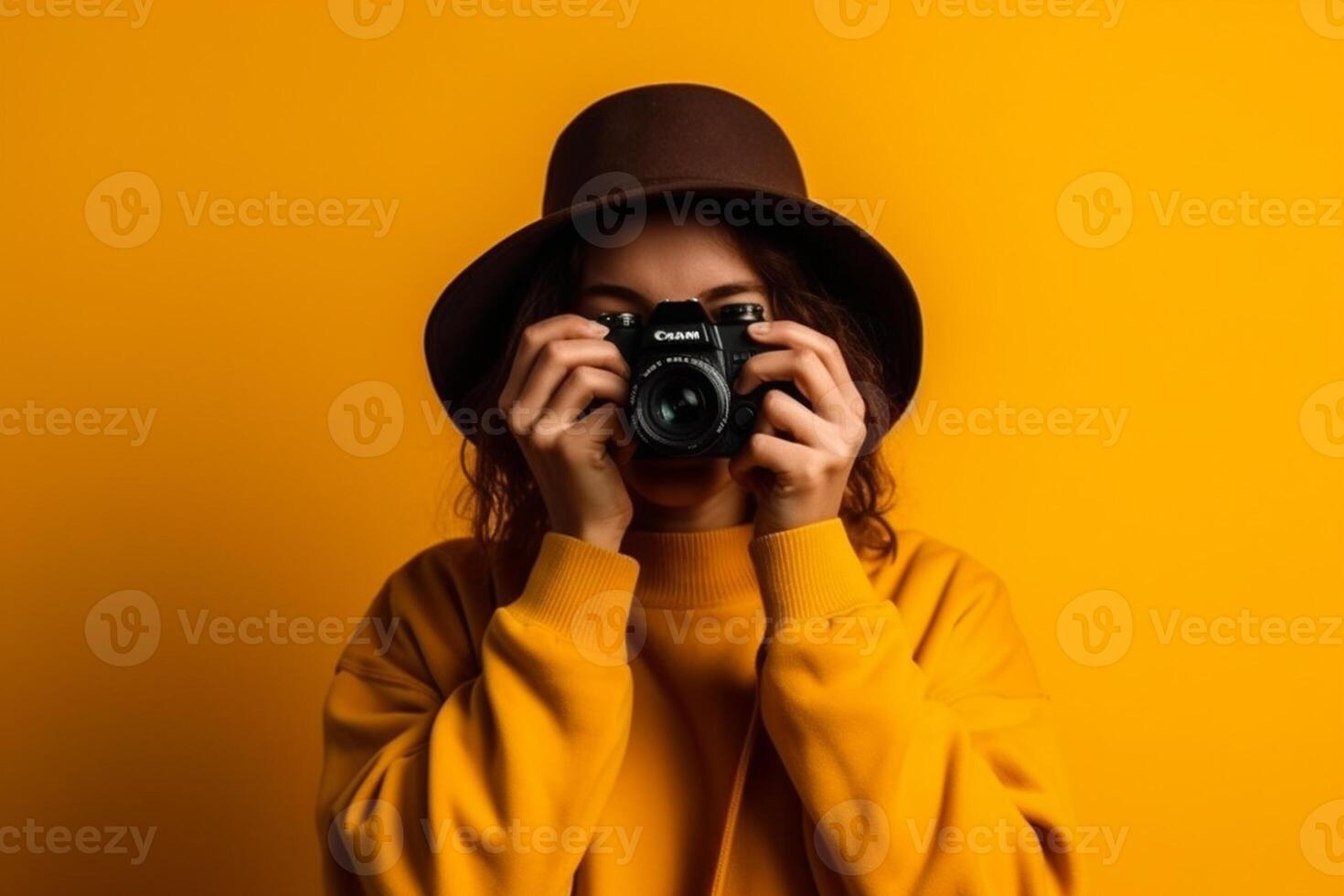 a photographer isolated on solid color background photo