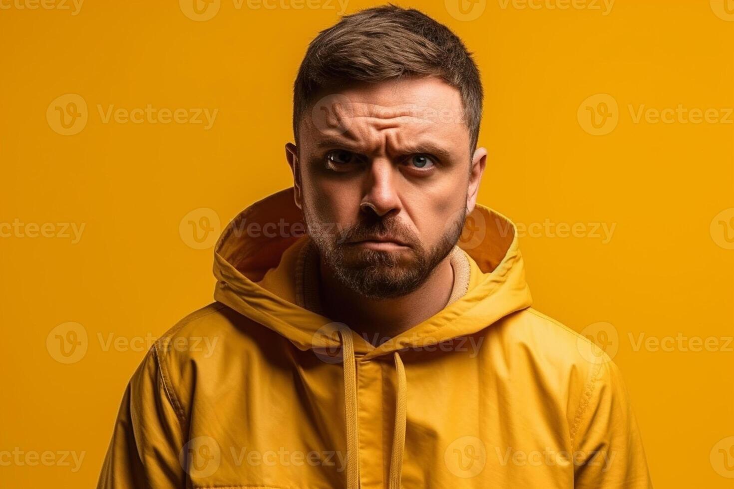 a man on solid color background photoshoot with Anger face experession photo