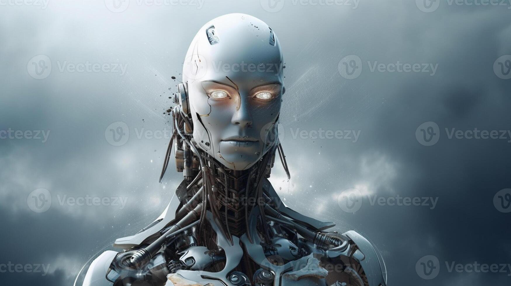 Cyborg on digital background represent artificial intelligence. photo