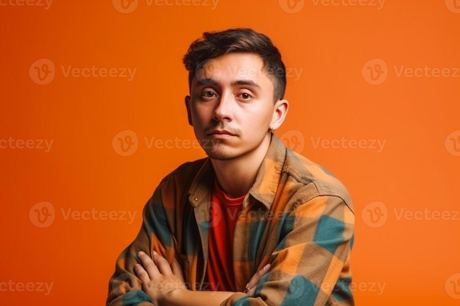 a man on solid color background with Pout face expression photo