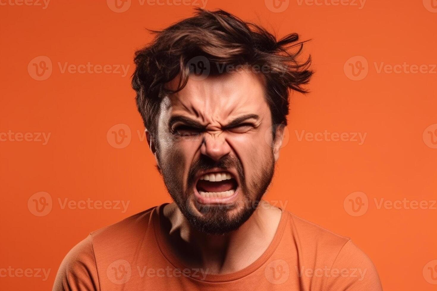 a man on solid color background photoshoot with Anger face experession photo