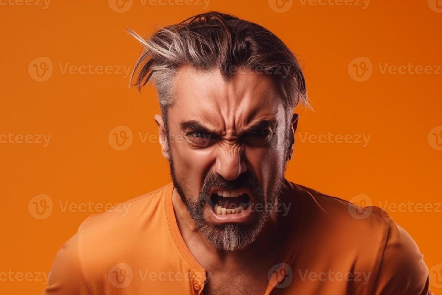 a man on solid color background photoshoot with Anger face experession photo