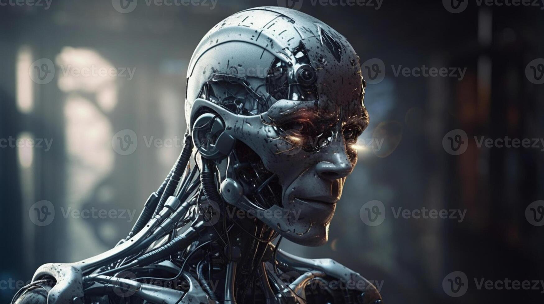 Cyborg on digital background represent artificial intelligence. photo