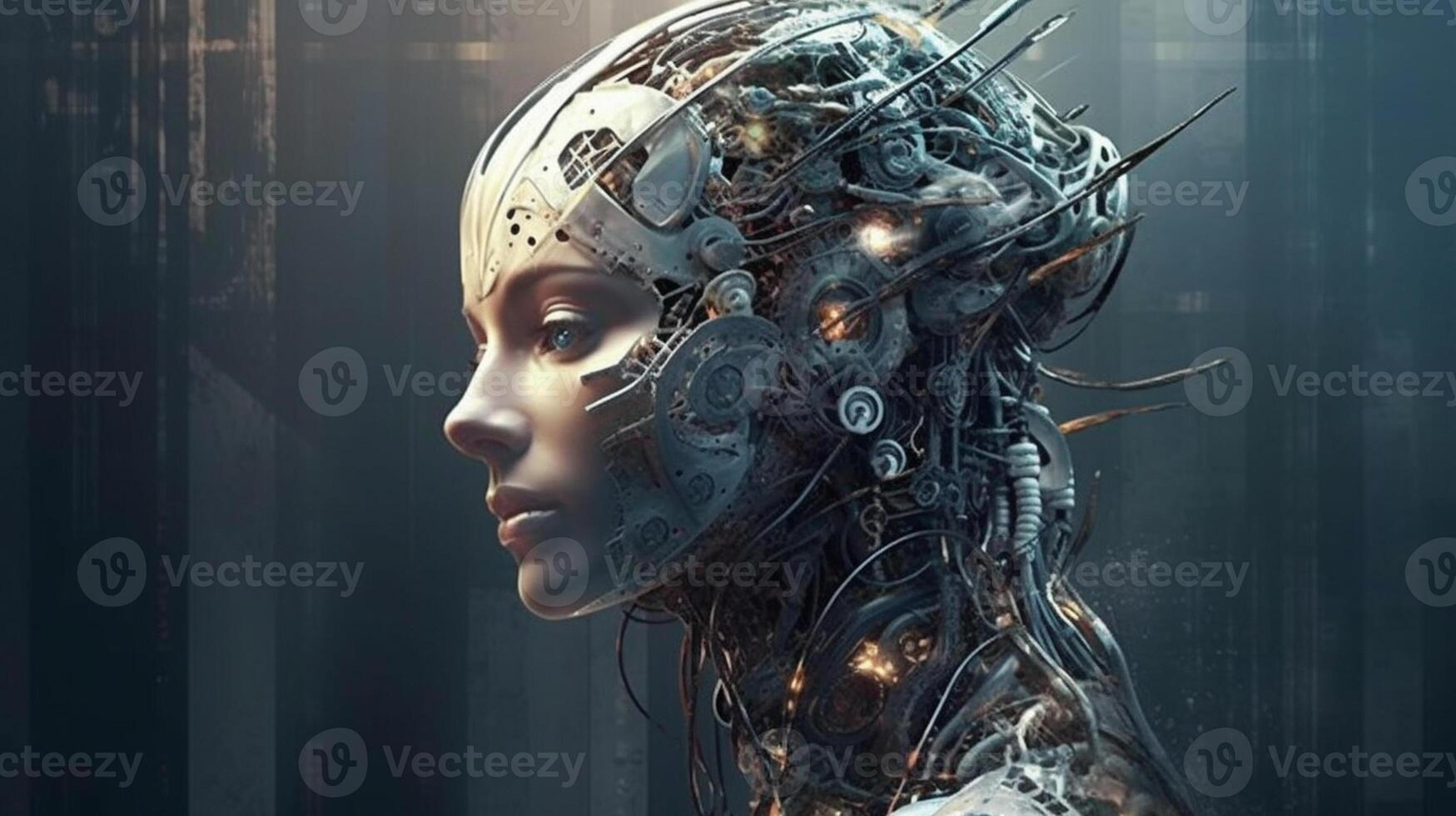 Cyborg on digital background represent artificial intelligence. photo