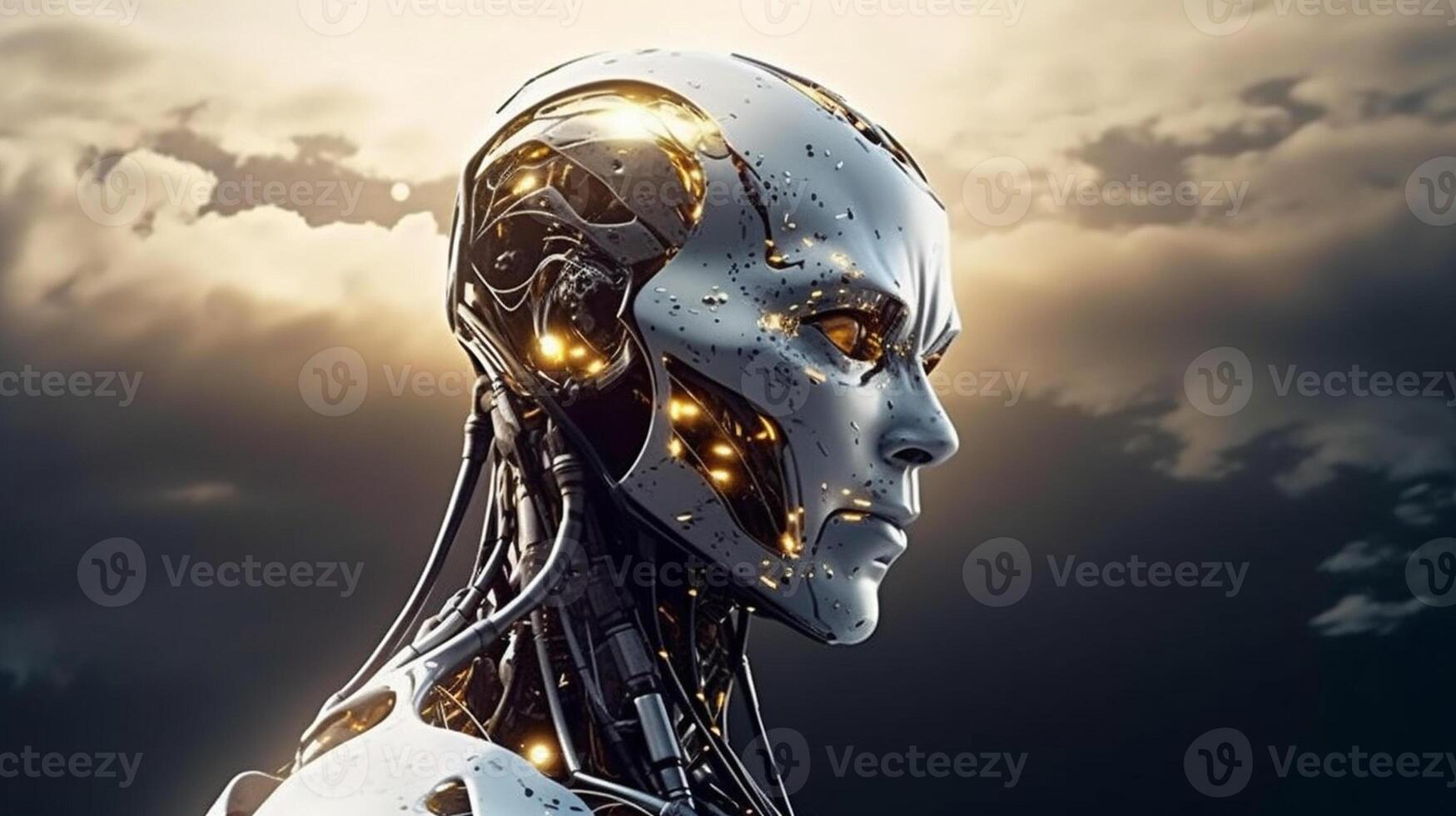 Cyborg on digital background represent artificial intelligence. photo