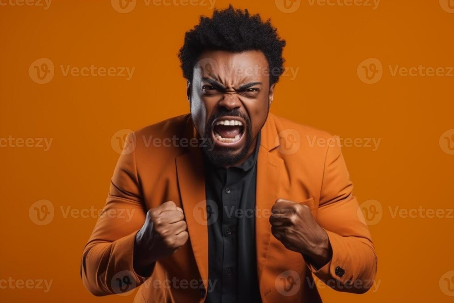 a man on solid color background photoshoot with Anger face experession photo