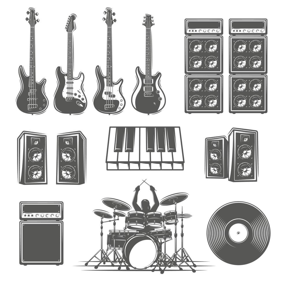 Set of musical instruments isolated on a white background vector