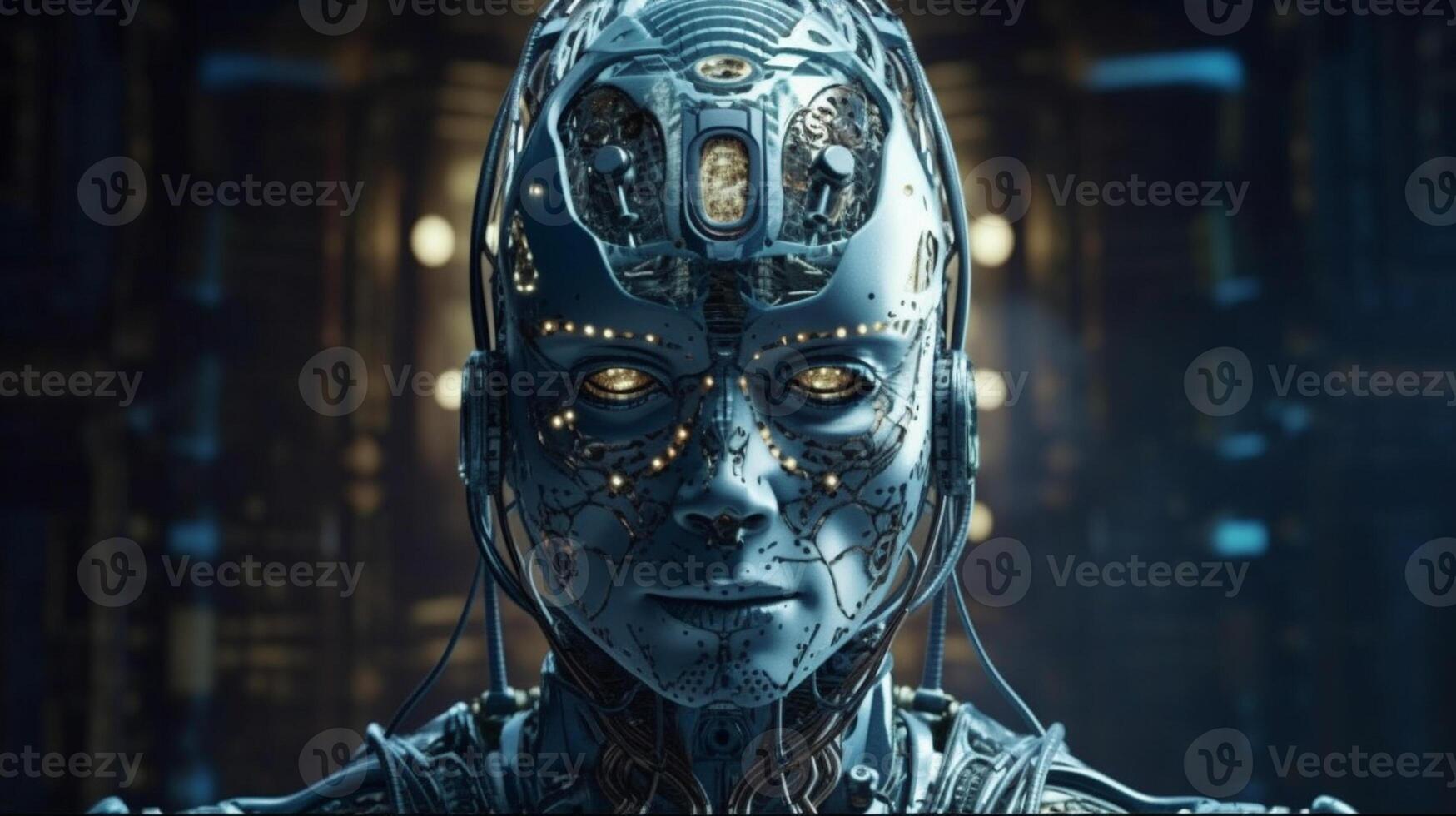 Cyborg on digital background represent artificial intelligence. photo