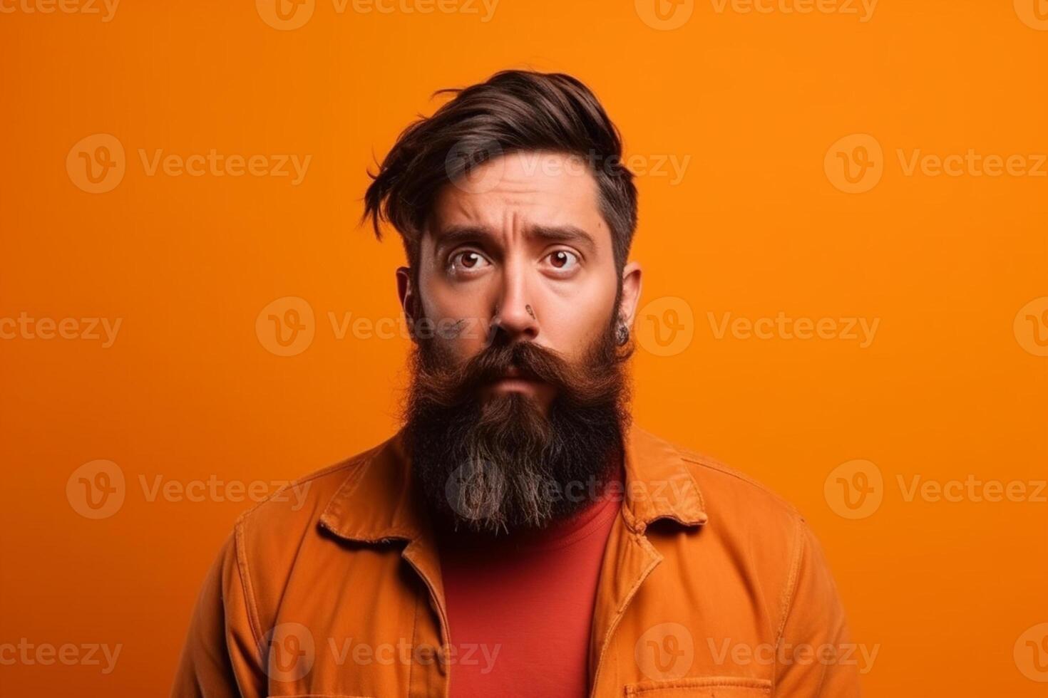 a man on solid color background photoshoot with Fear face expression photo