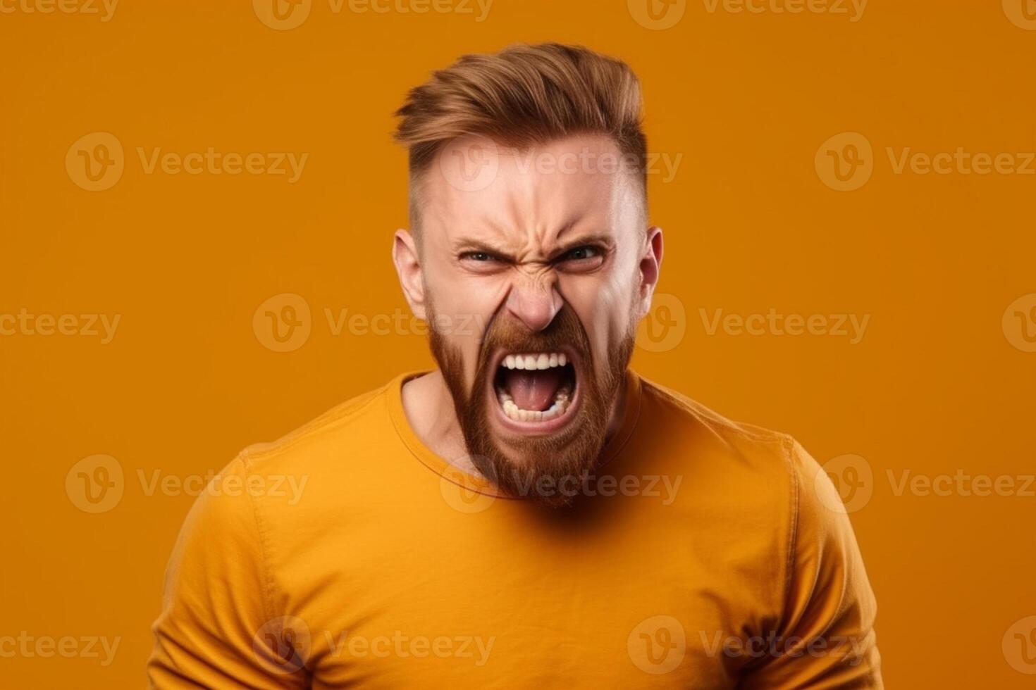 a man on solid color background photoshoot with Anger face experession photo