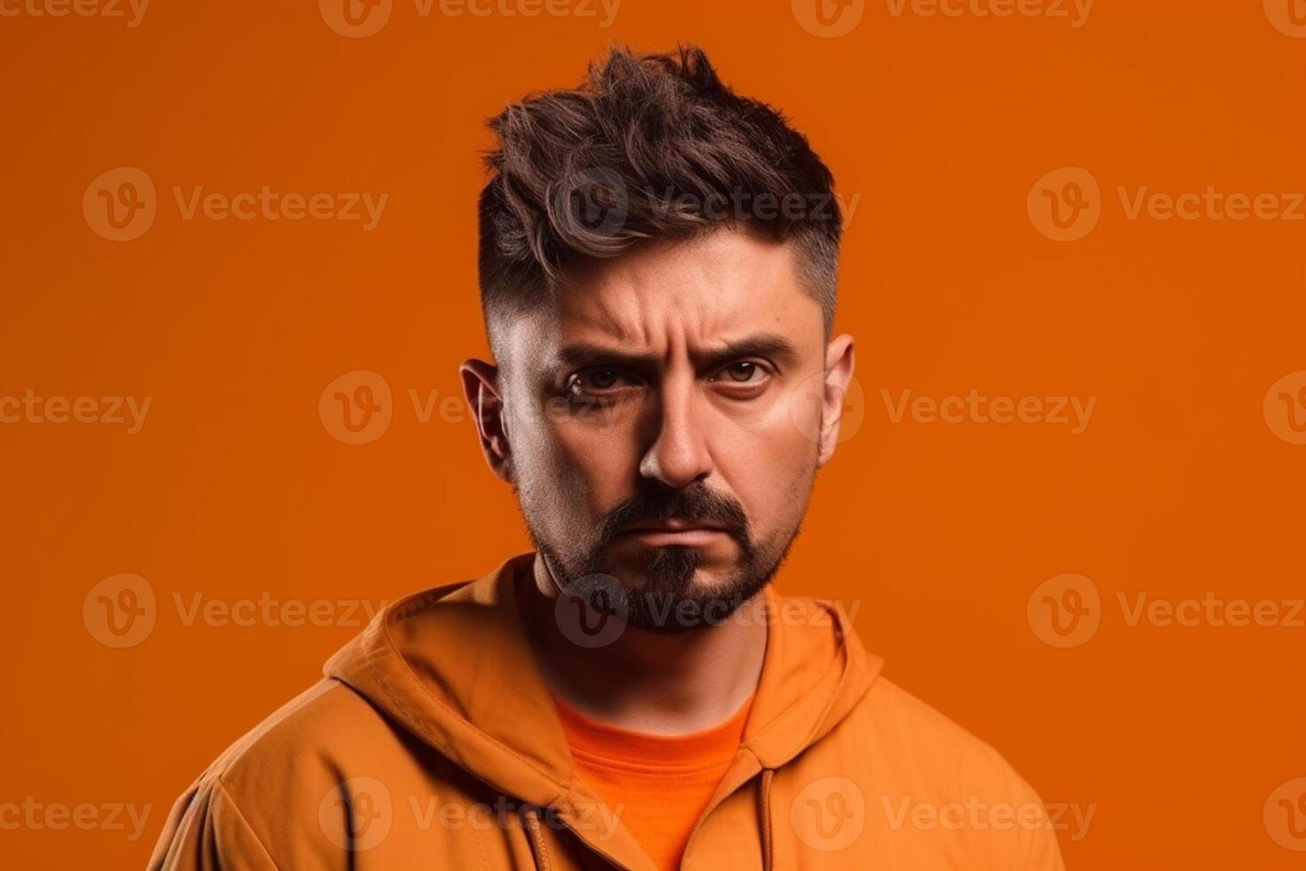 a man on solid color background photoshoot with Anger face experession photo