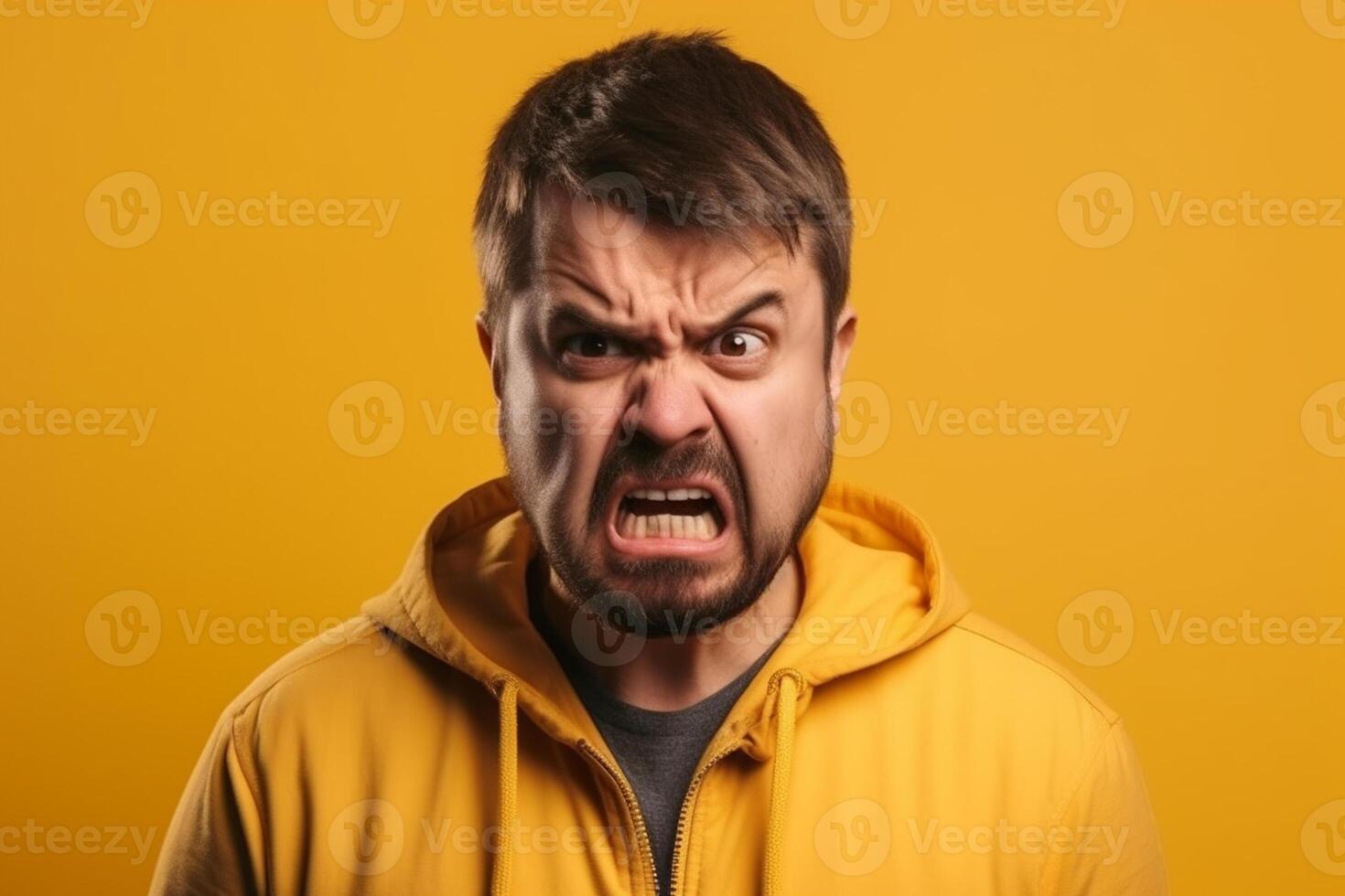 a man on solid color background photoshoot with Disgust face experession photo