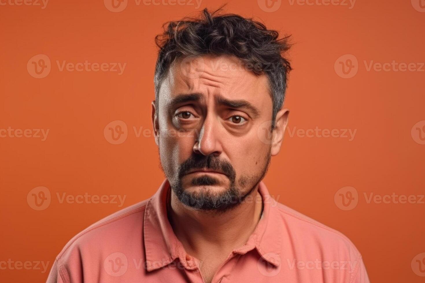 a man on solid color background photoshoot with Disgust face experession photo