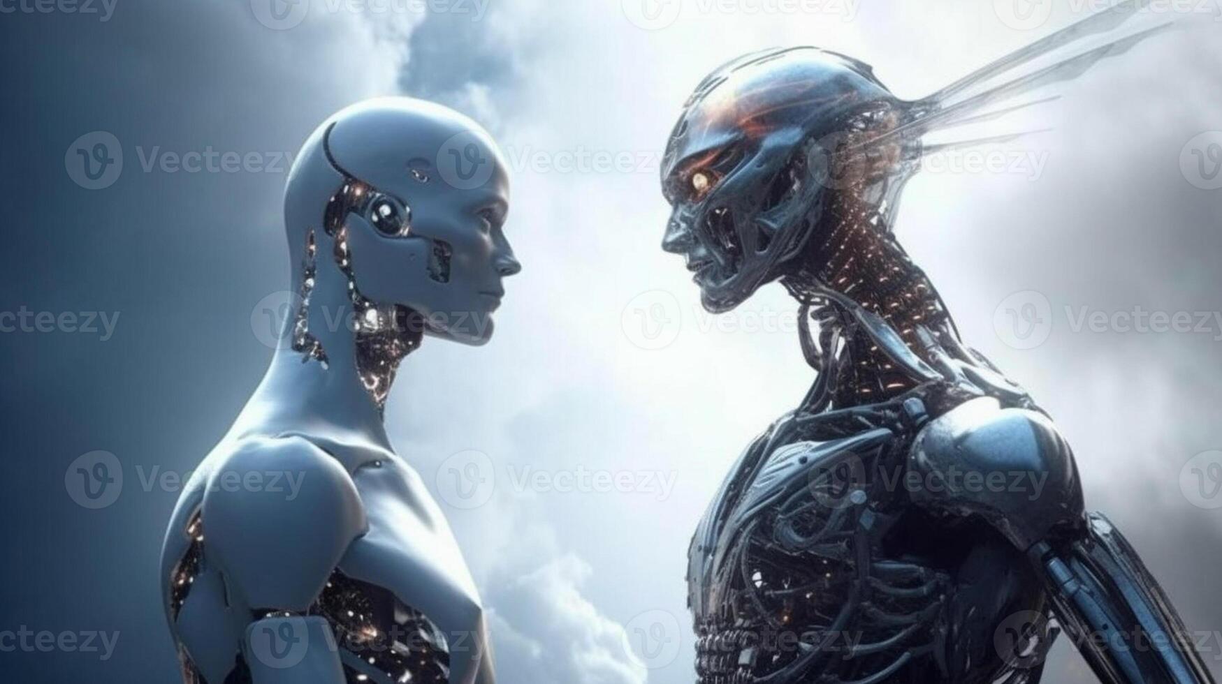 Cyborg on digital background represent artificial intelligence. photo