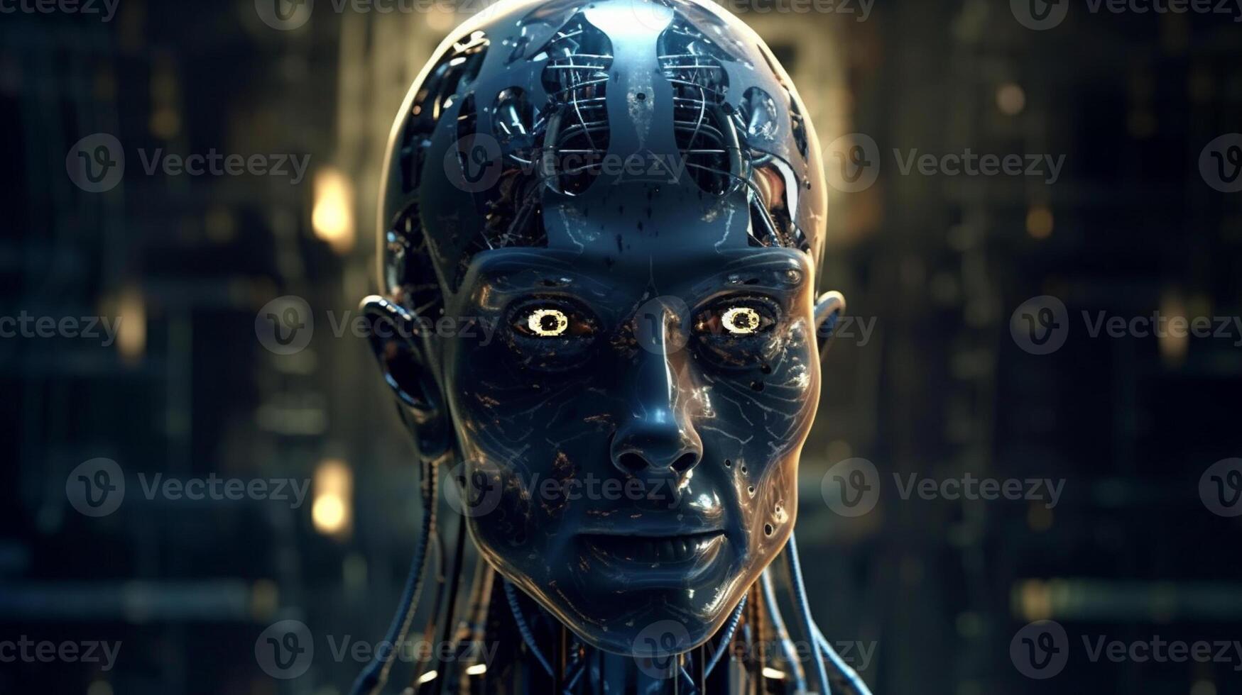 Cyborg on digital background represent artificial intelligence. photo