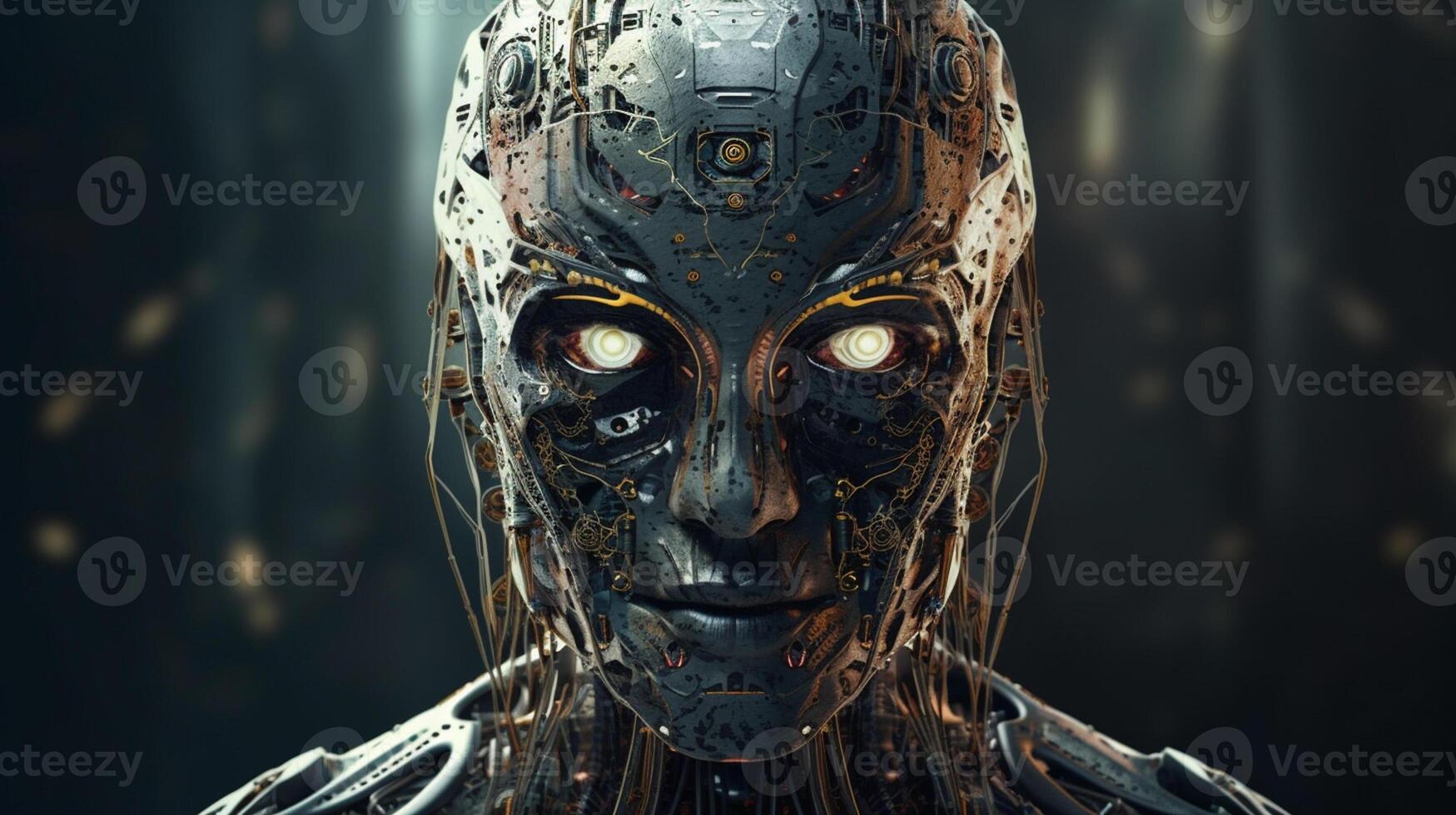 Cyborg on digital background represent artificial intelligence. photo