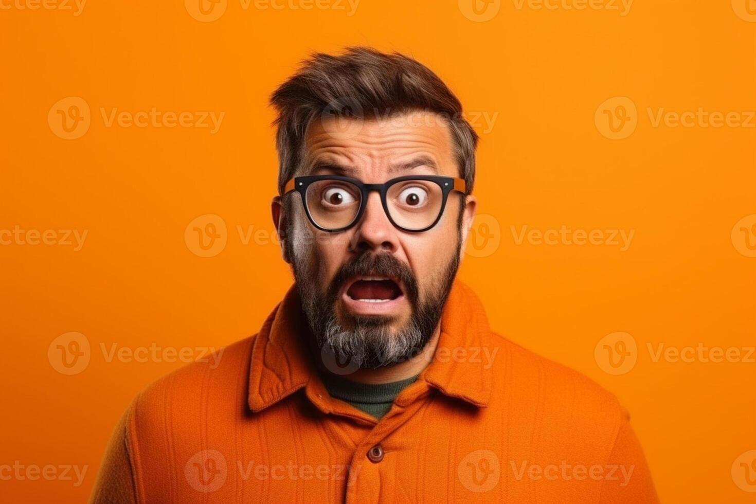 a man on solid color background photoshoot with Fear face expression photo