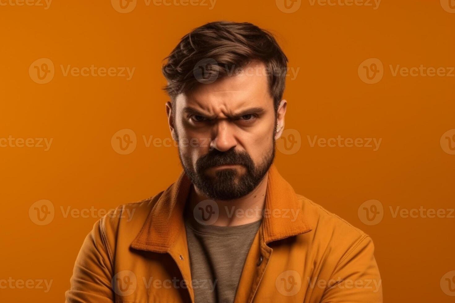 a man on solid color background photoshoot with Anger face experession photo