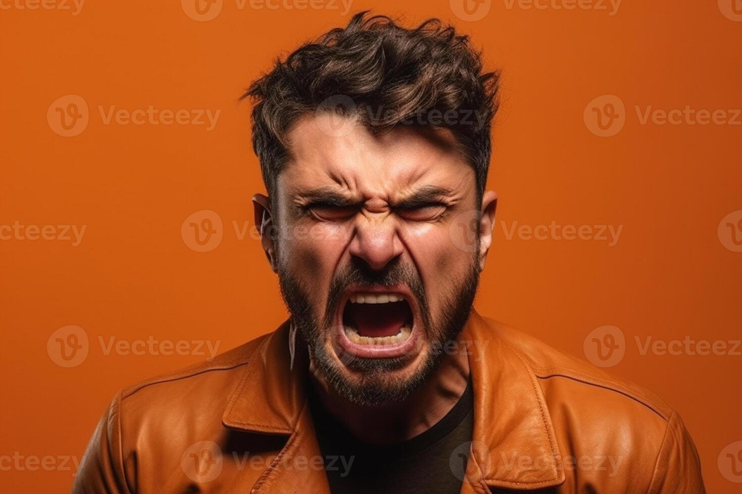 a man on solid color background photoshoot with Anger face experession photo