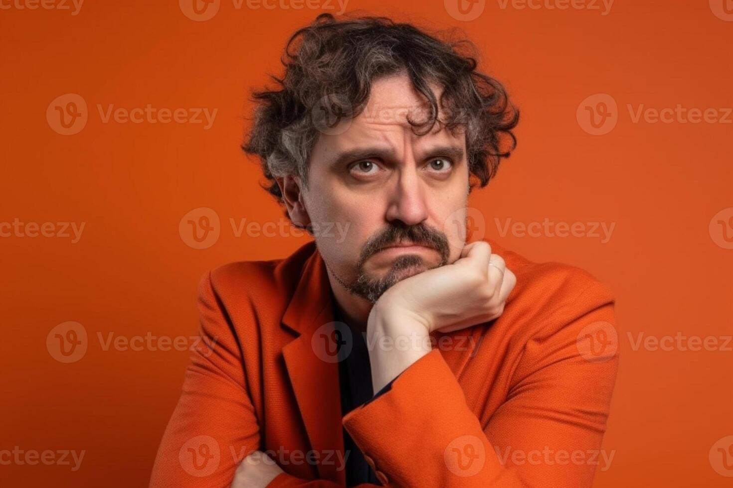 a man on solid color background photoshoot with Disgust face experession photo