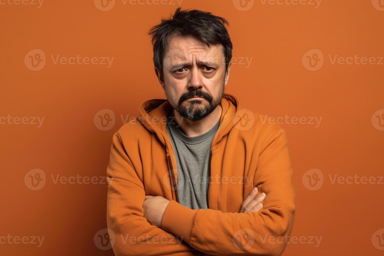 a man on solid color background photoshoot with Disgust face experession photo