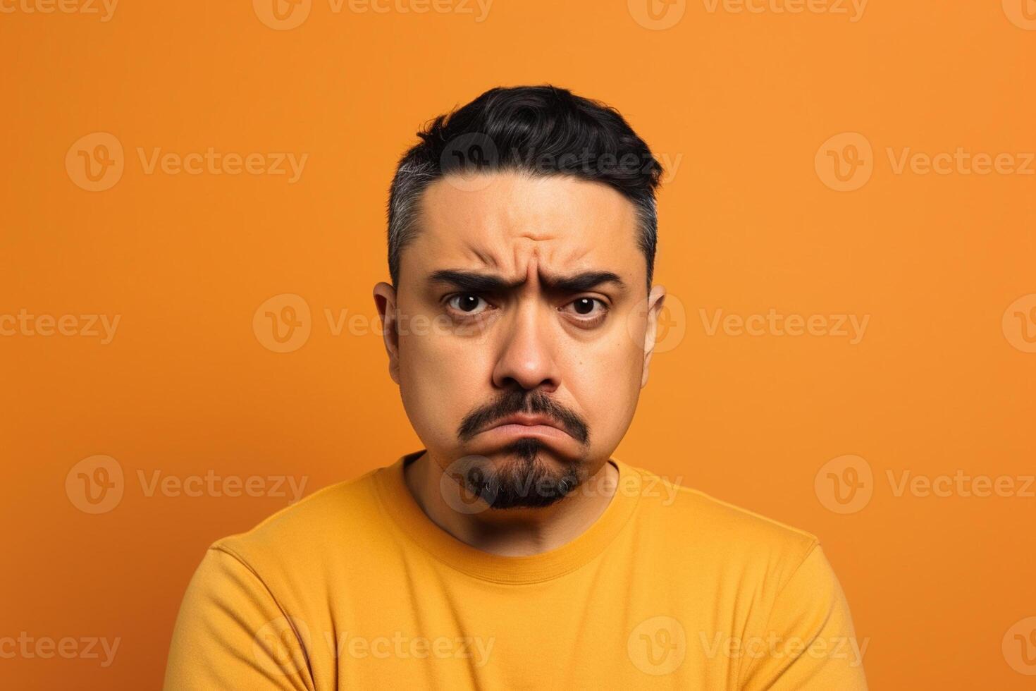 a man on solid color background photoshoot with Disgust face experession photo