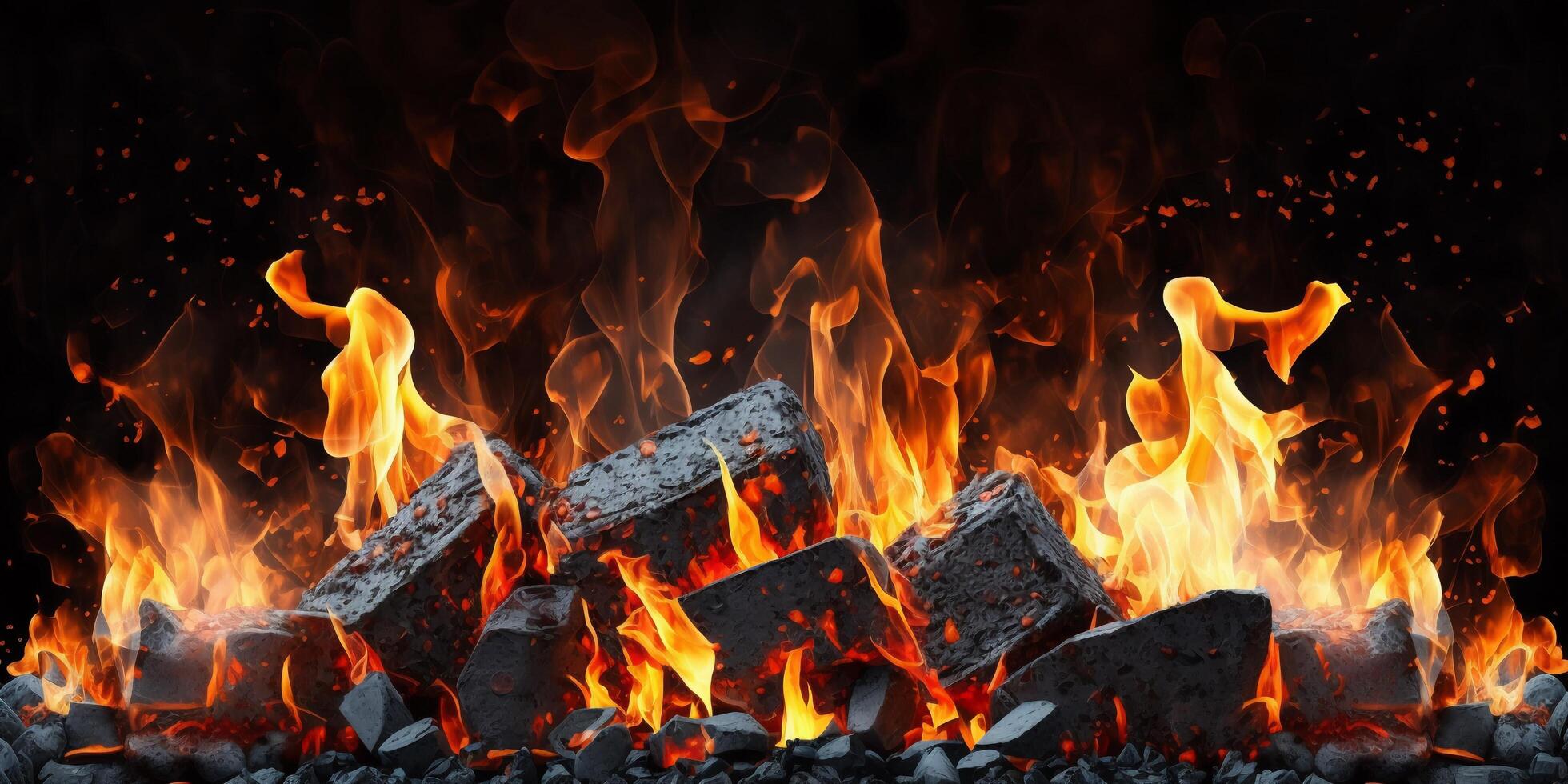 The burning coal and flame with . photo