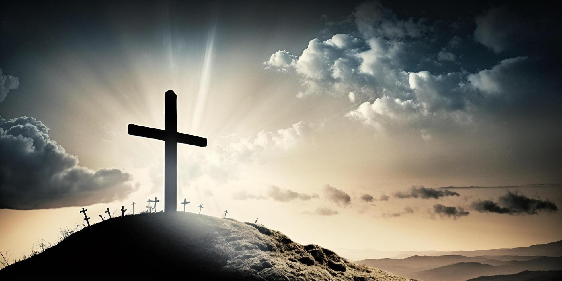 The faith cross on the hill with . photo