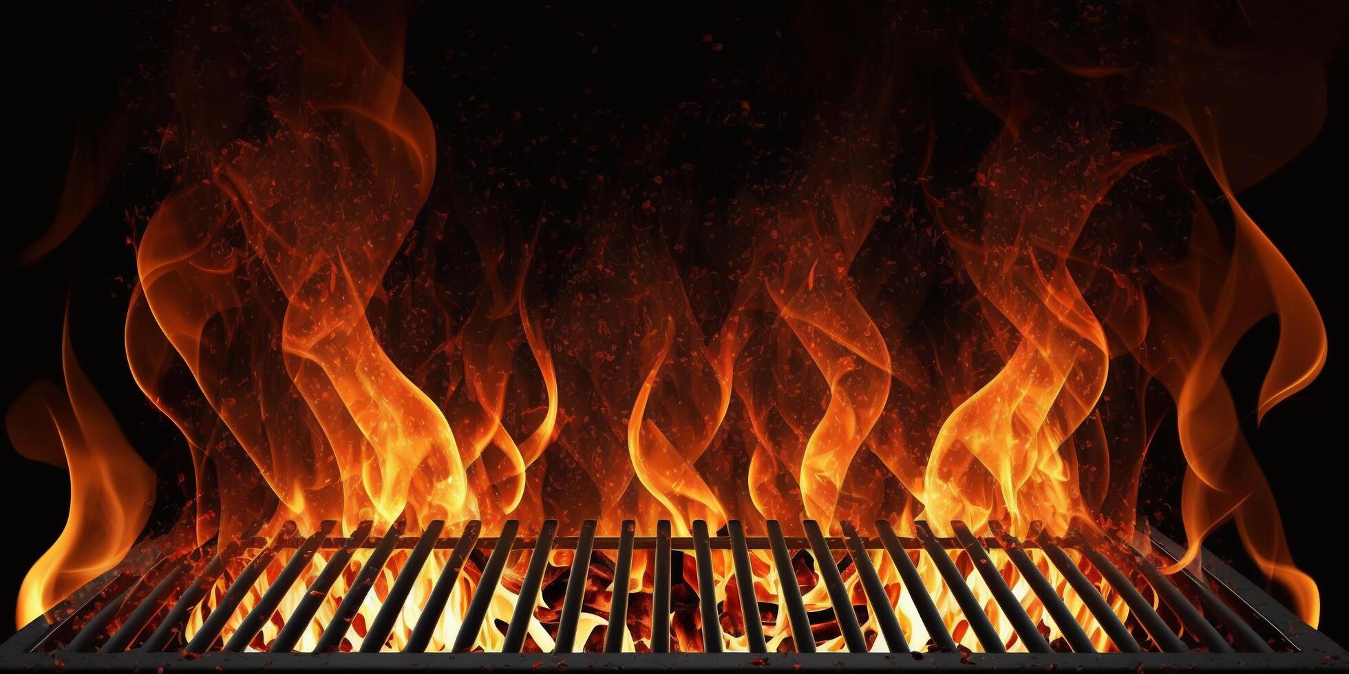 el caliente parrilla y fuego con ai generado foto