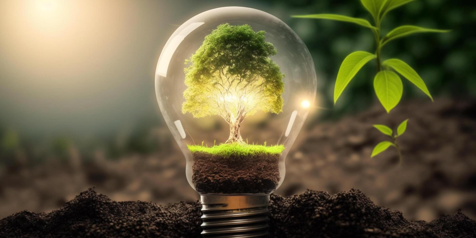 The tree is inside the lightbulb with . photo