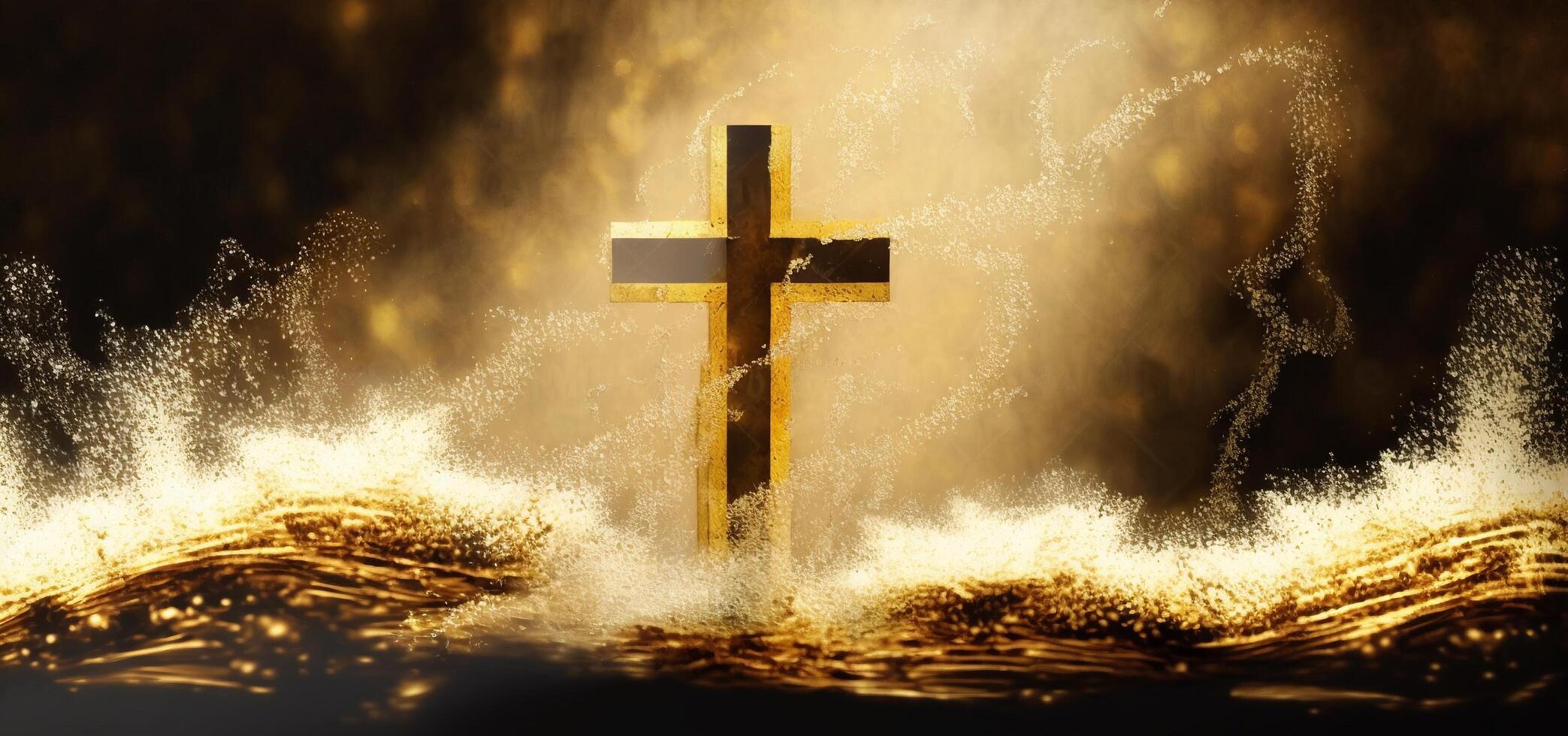 The faith cross and splashing sand with . photo