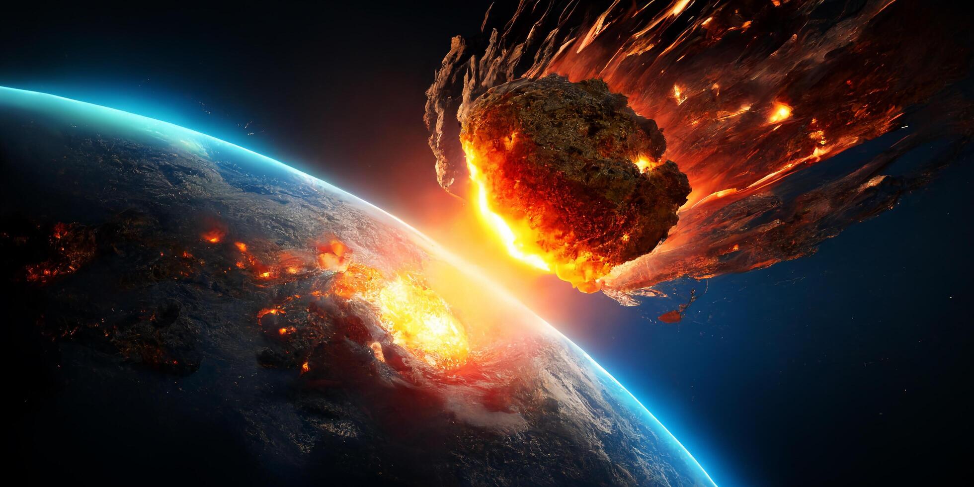 The meteor is impacting on earth with . photo