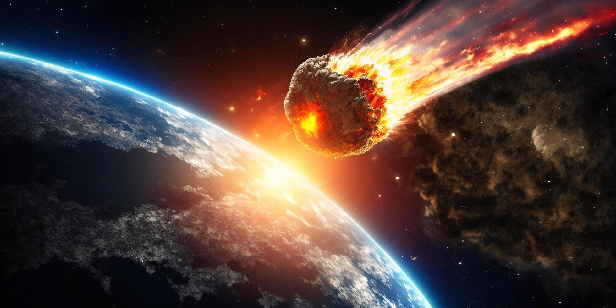 The meteor is impacting on earth with . photo