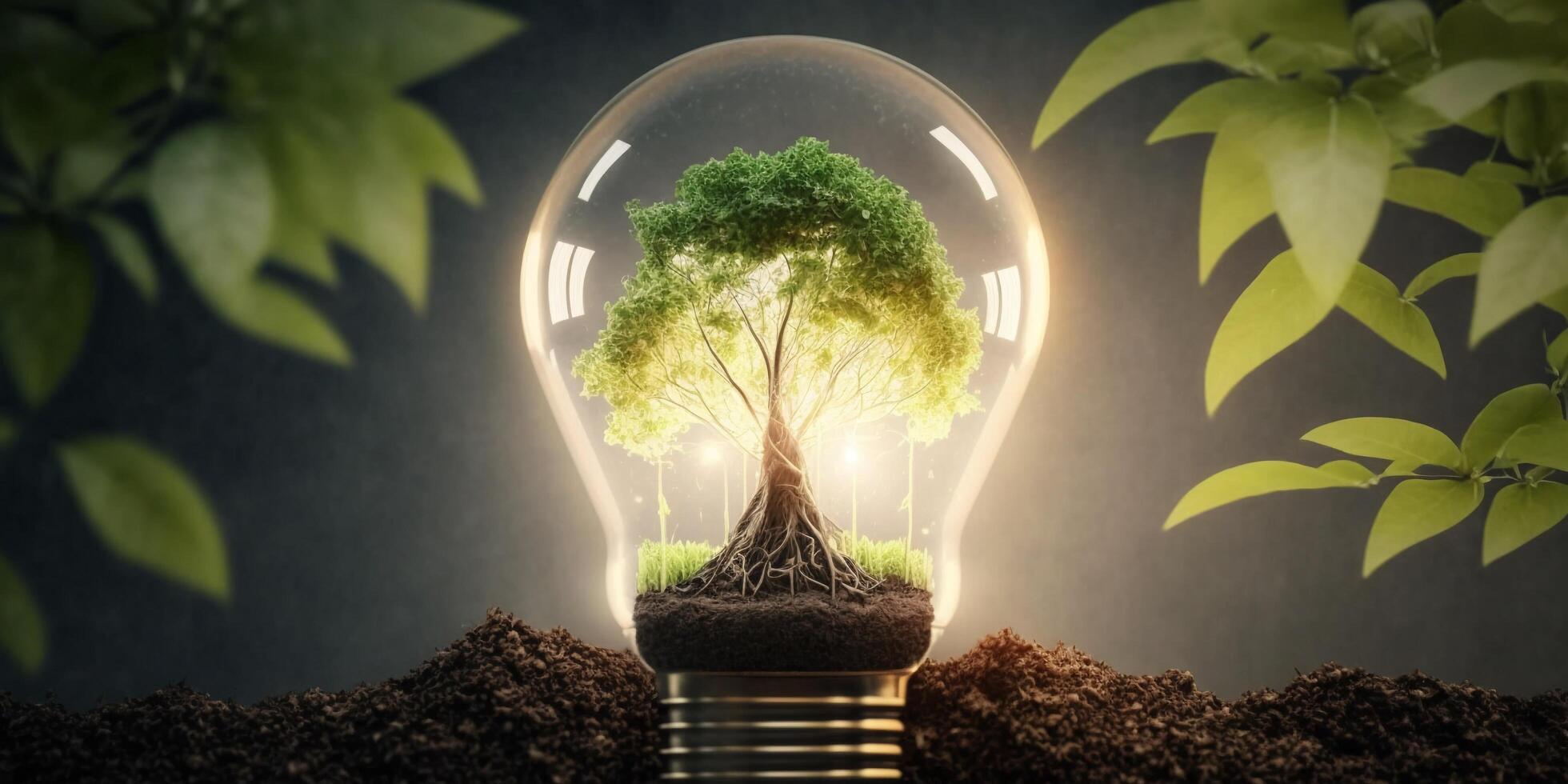 The tree is inside the lightbulb with . photo