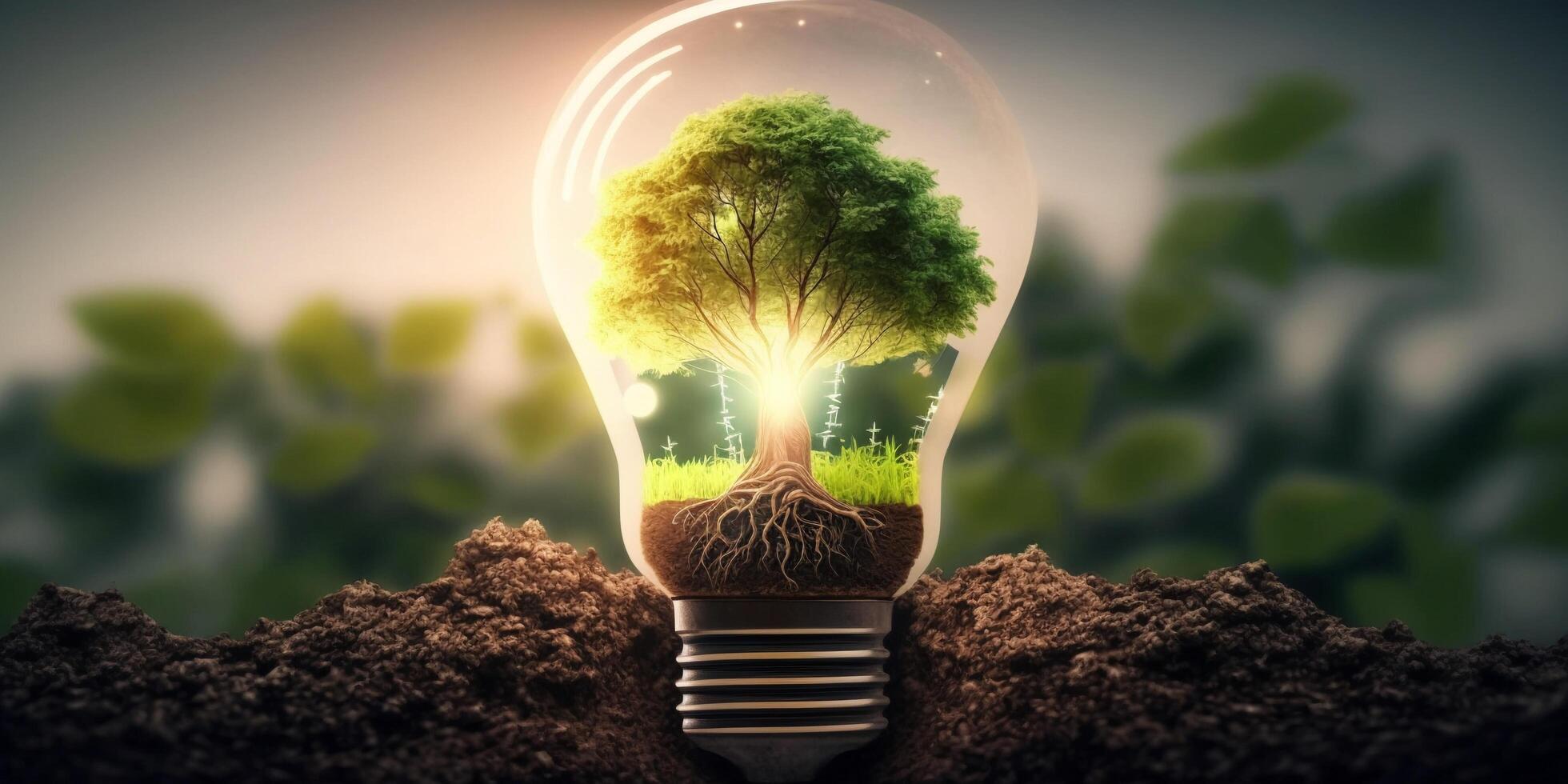 The tree is inside the lightbulb with . photo