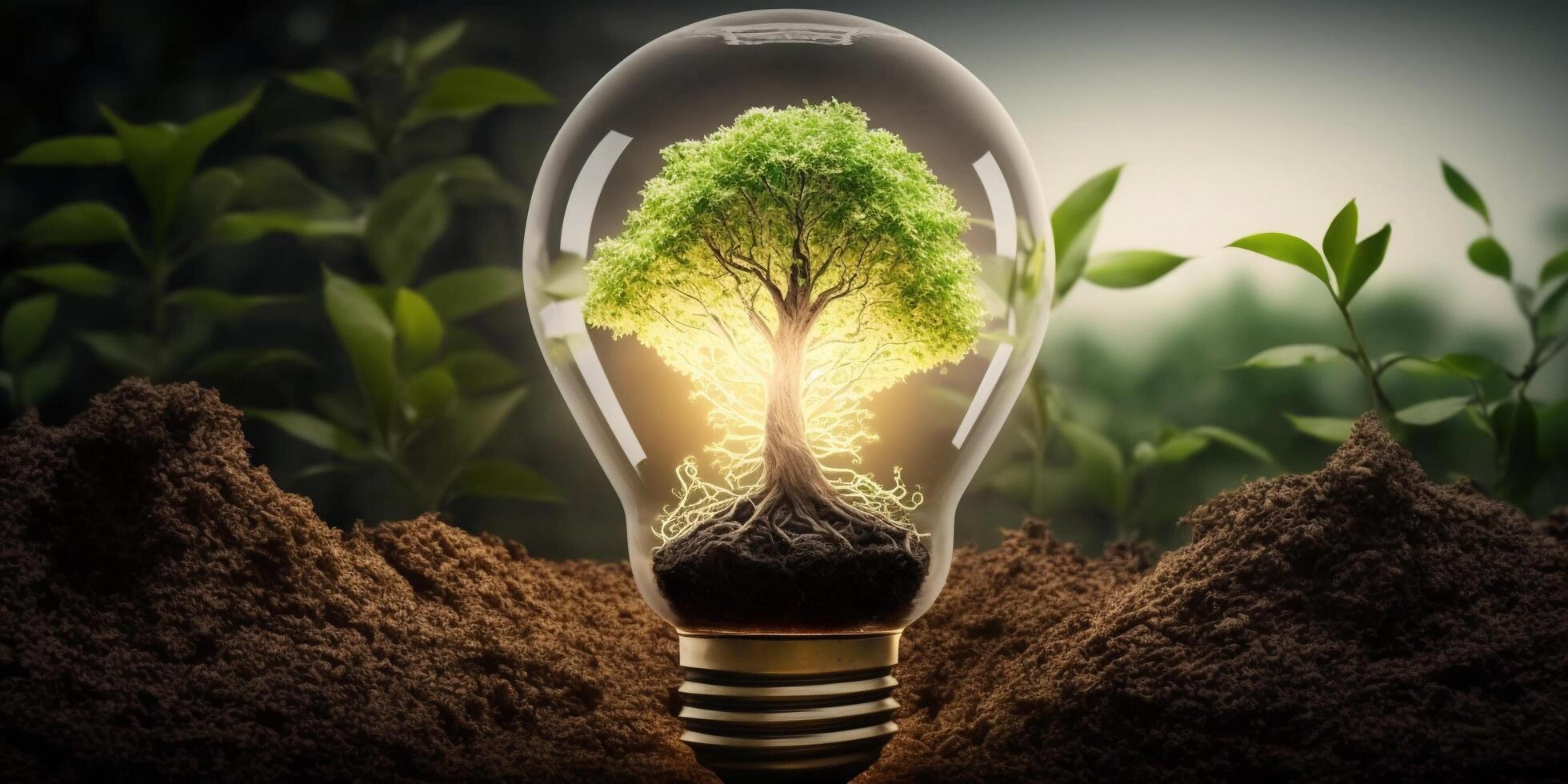 The tree is inside the lightbulb with . photo