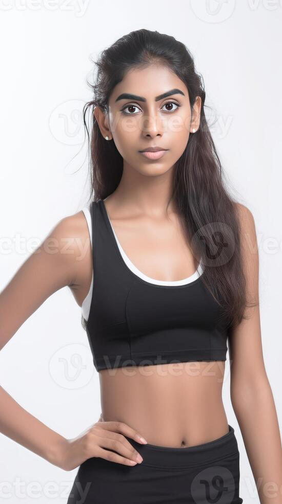 indian girl in gym wear in white studio generative AI 23120829 Stock Photo  at Vecteezy