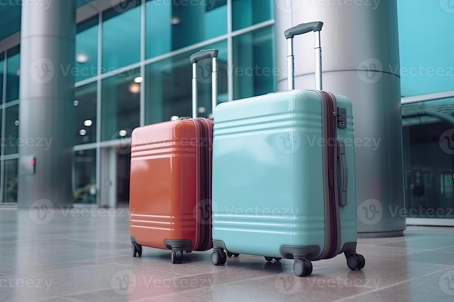 Two luggage suitcases in airport terminal. Travel concept. photo