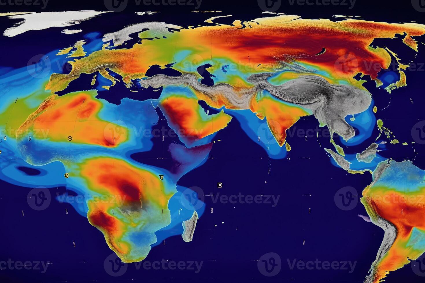 World map with weather forecast application. photo