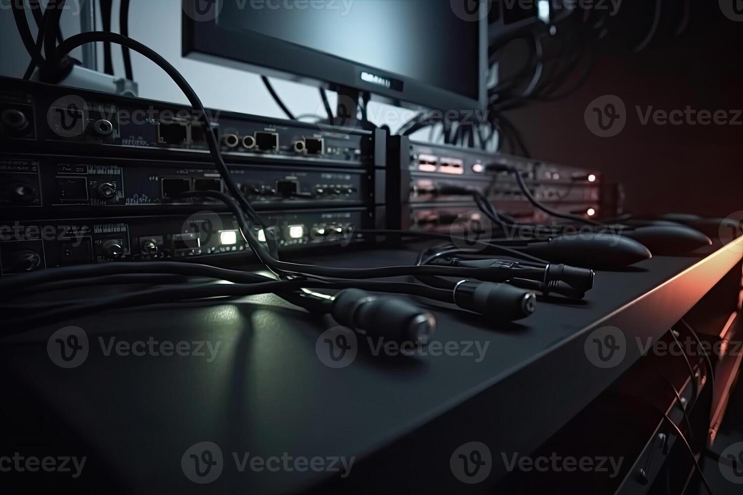 Network cables connected into switches. photo