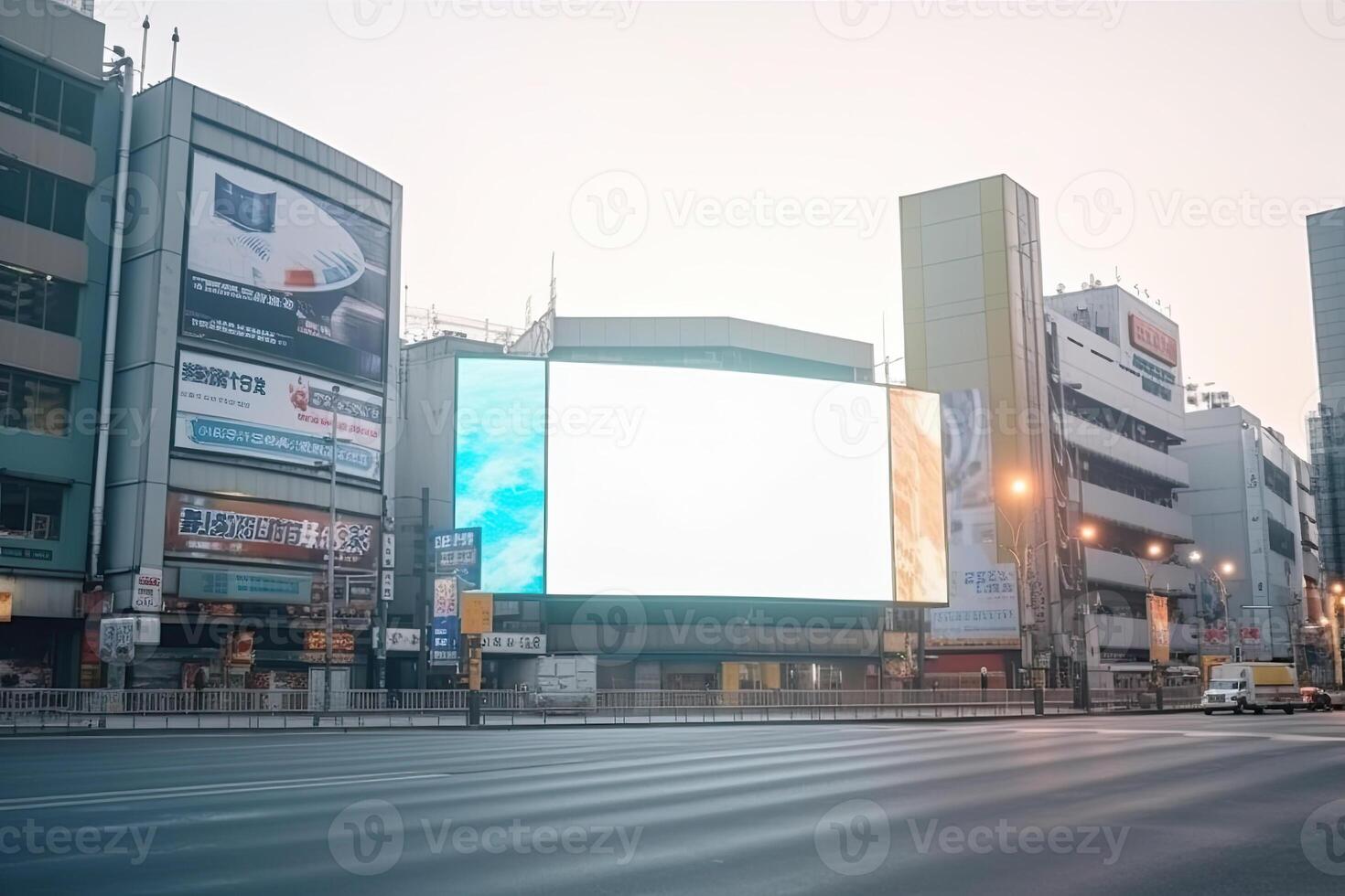 futurista neón ciudad con cartelera a calle. generativo ai foto