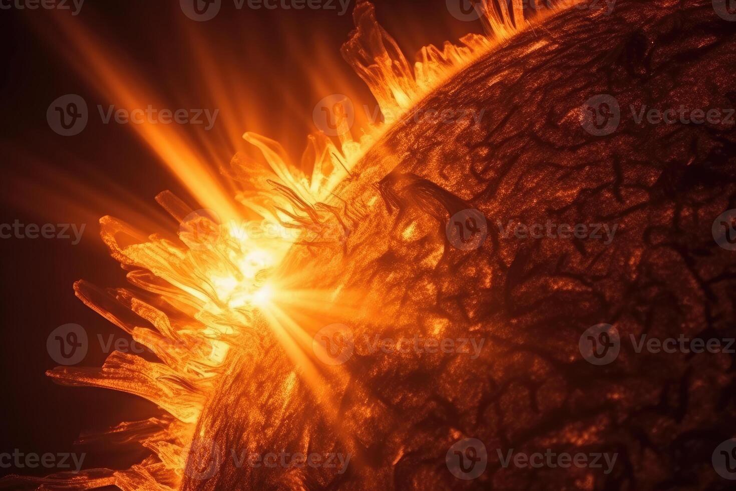 Surface of sun with prominences, solar radiation. photo