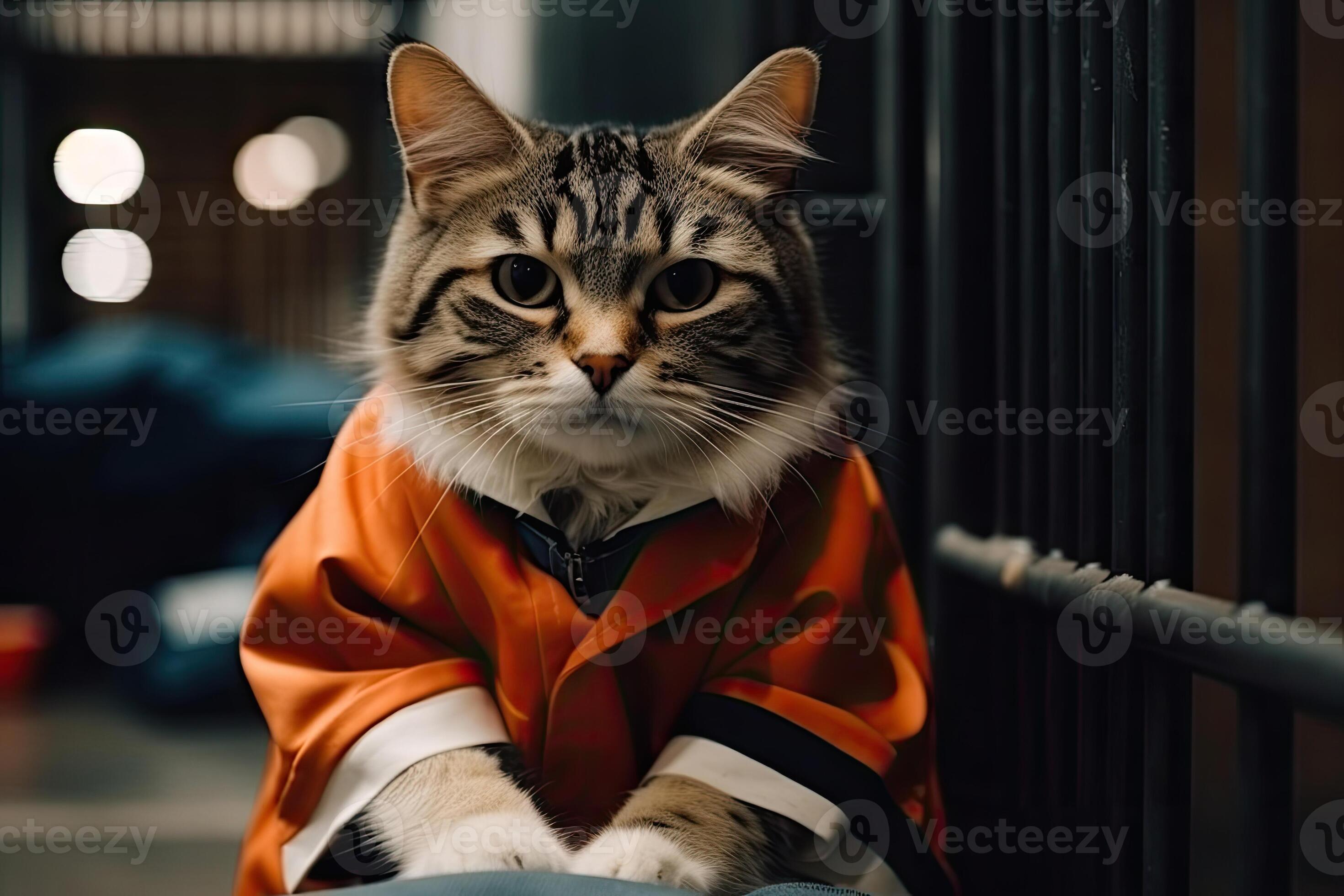 Cat in prisoner costume in prison cage. 23121261 Stock Photo at Vecteezy