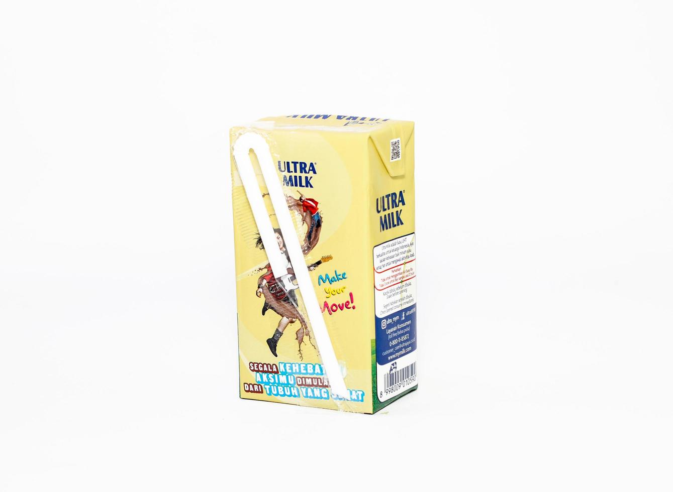 Depok, Indonesian April 16th, 2023 Ultra milk brand chocolate milk packed in a box, isolated on white background photo