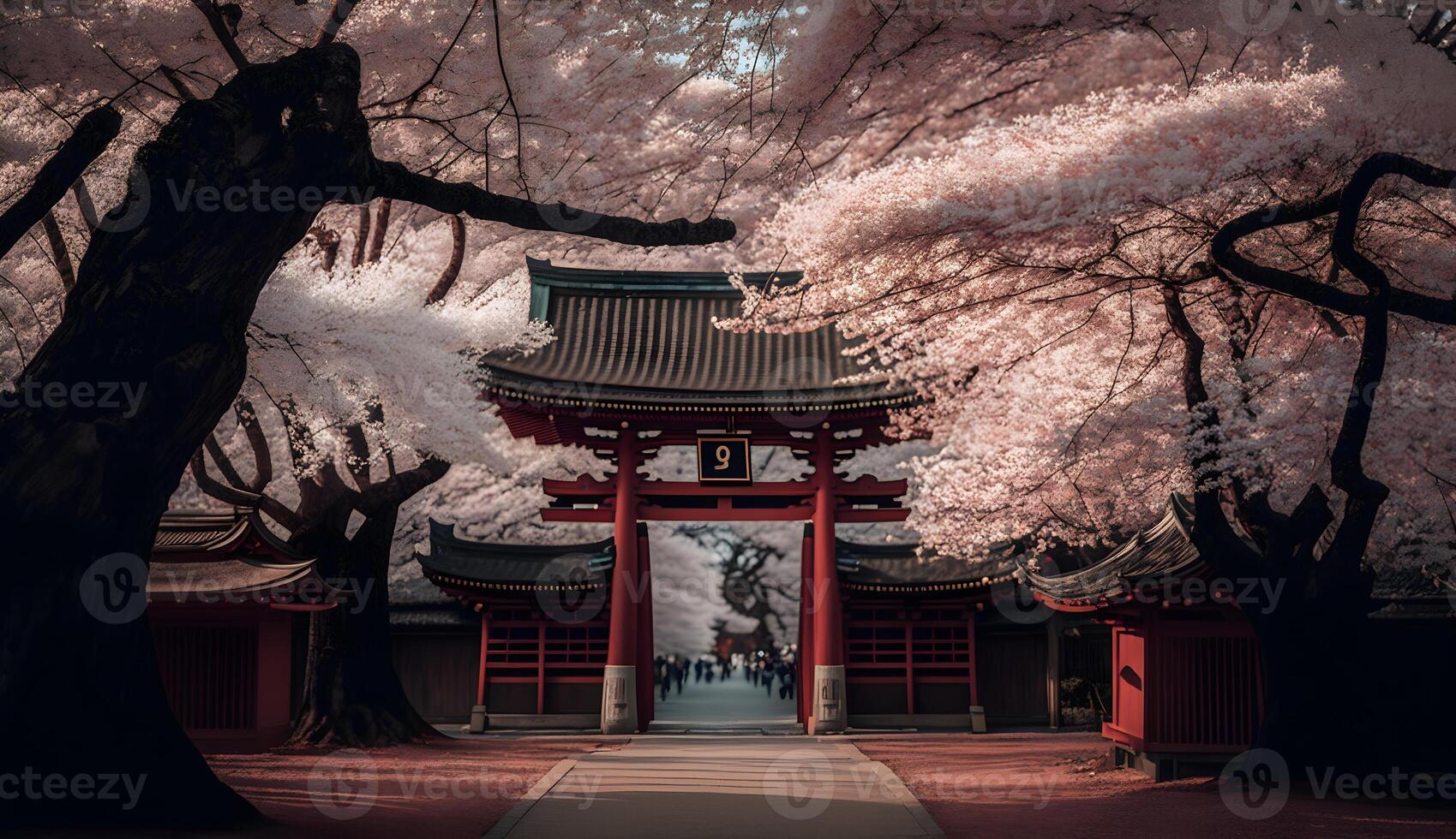 toji gate in cherry blossom garden, japanese garden landscape . photo