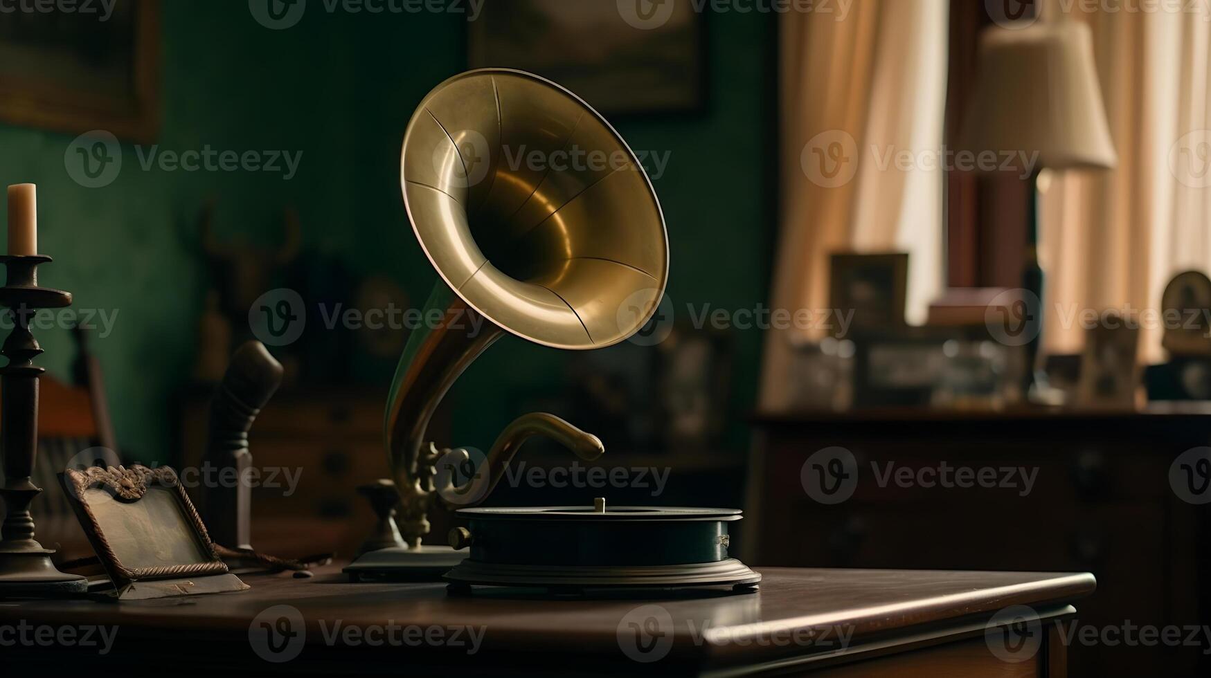 realistic illustration of a classical gramophone musical instrument , photo