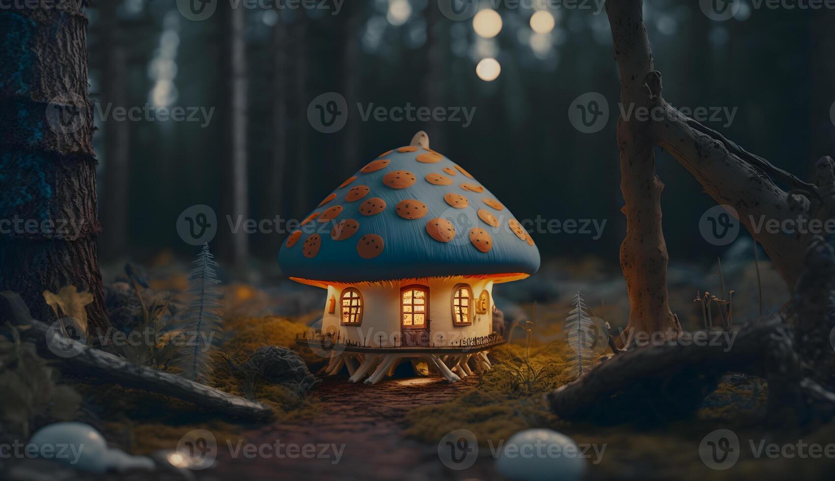 illustration of poisonous mushroom house,dwarf fairy housing from poisonous mushrooms photo