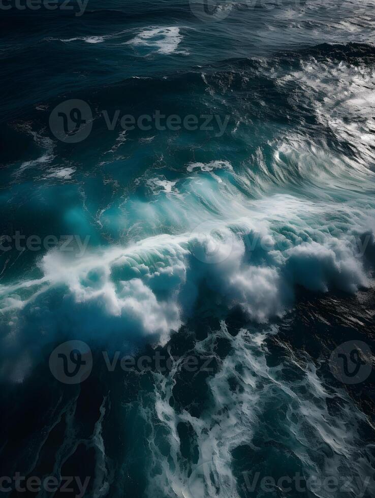 View waves in the ocean via drone , photo